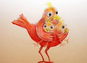 Zeichnung einer Vogelfamilie in der Praxis